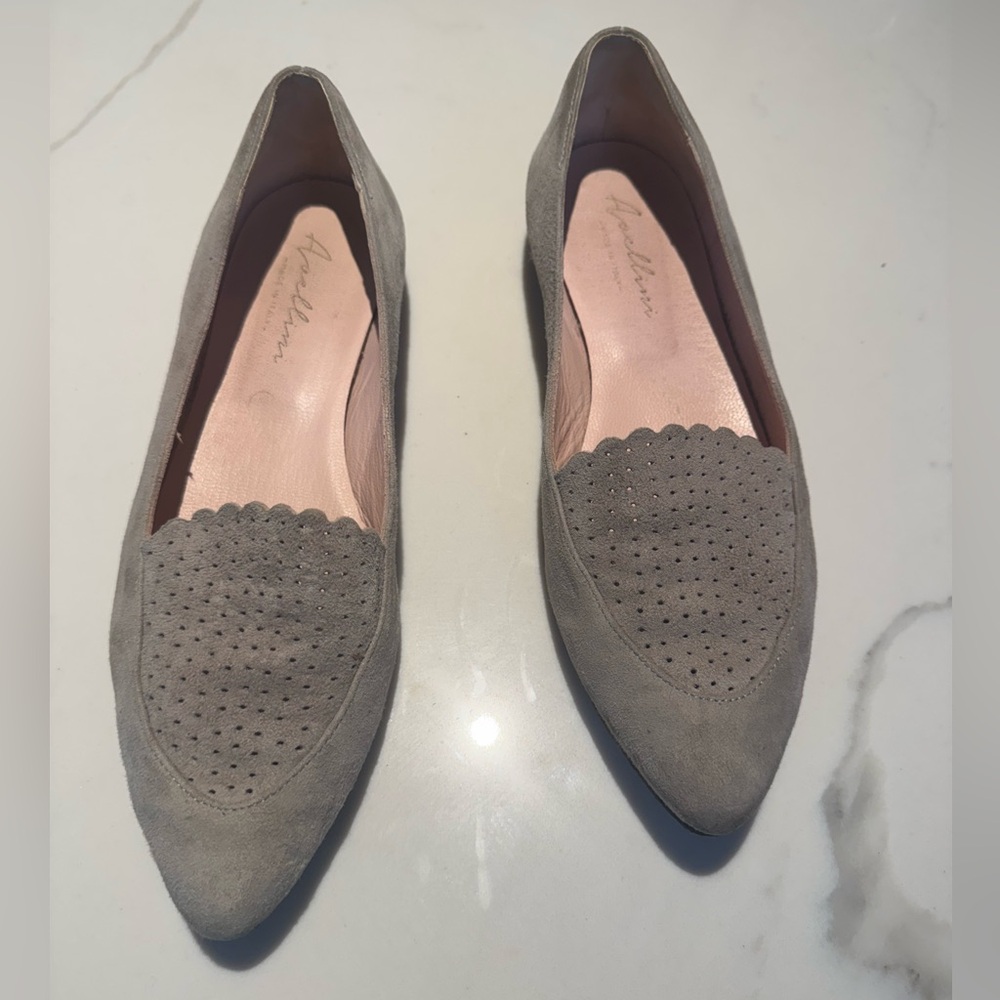 Gray Italian Perforated Loafer Flats with Suede Finish